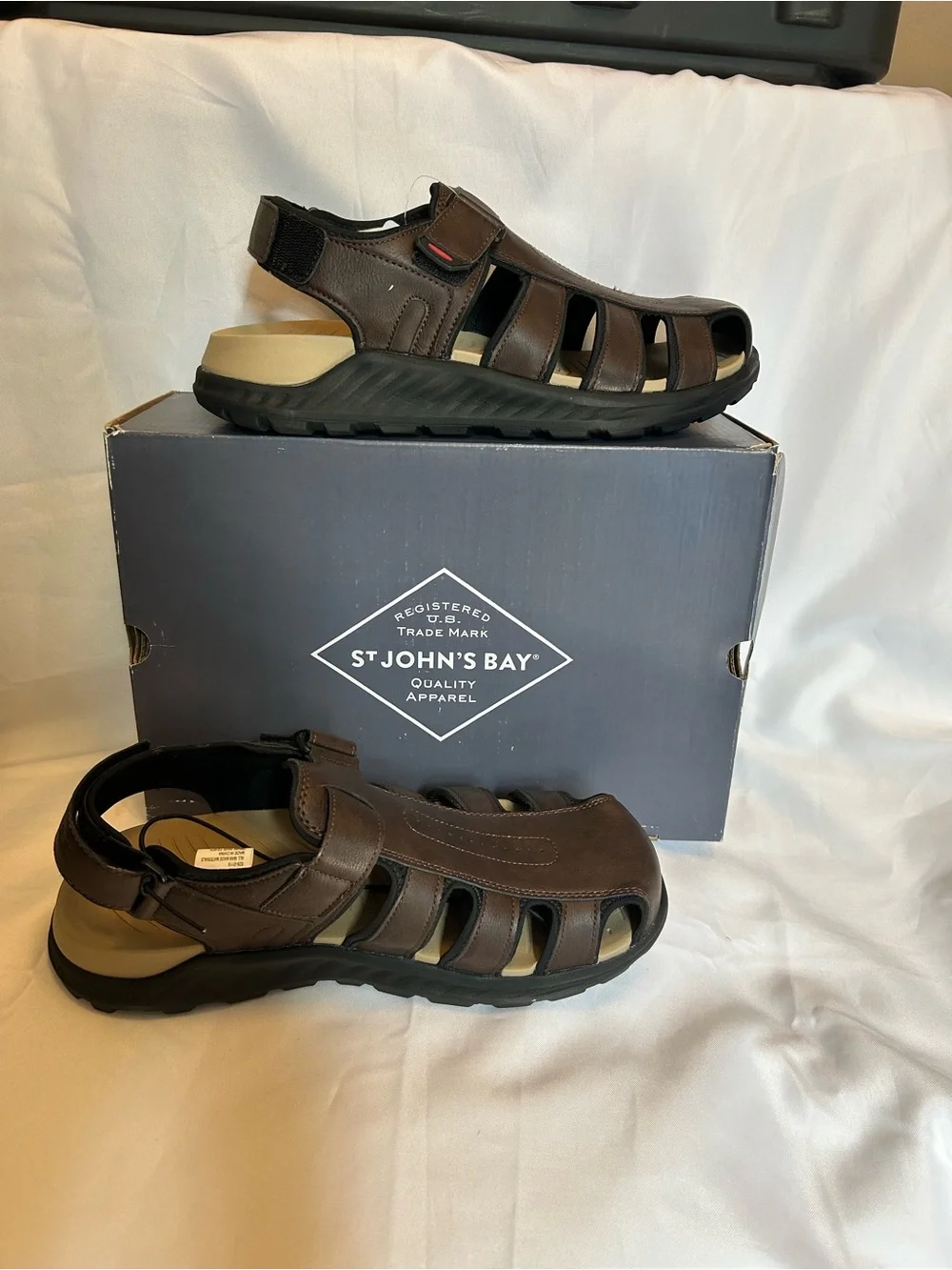 St. John's Bay Men's Dark Brown Leather-Look Fisherman Sandals